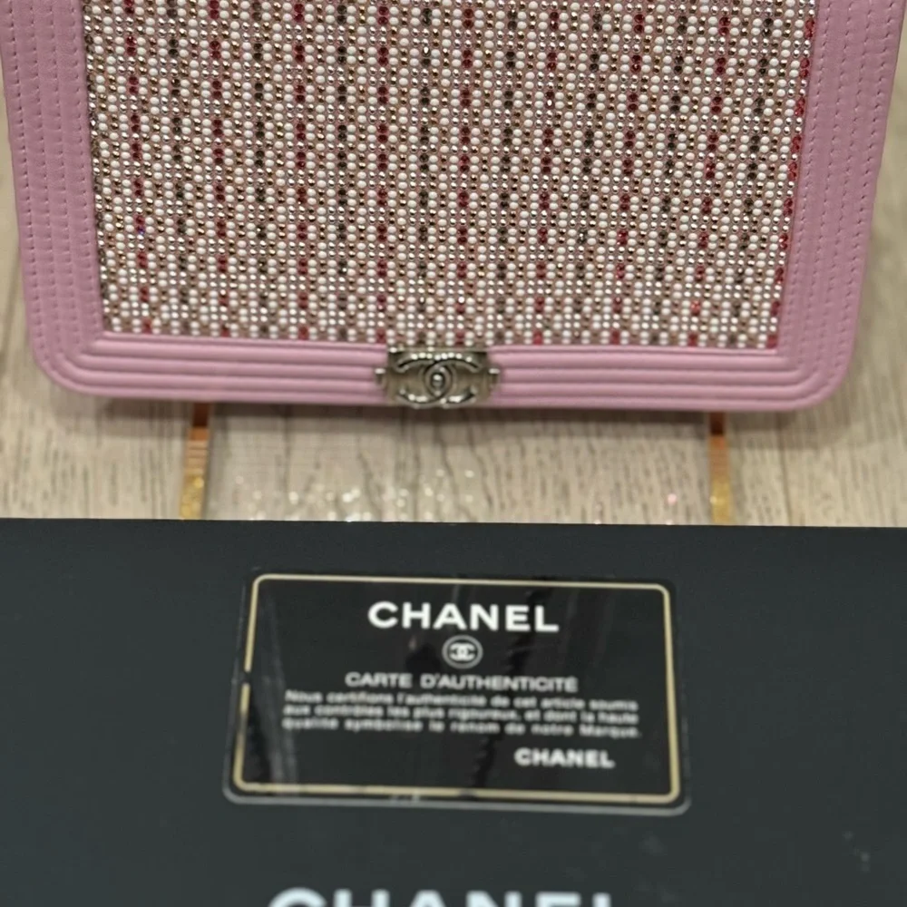 CHANEL Pink Crystal Boy WOC Lambskin Leather CC Crossbody Bag A80287 EUC COA LTD - Picture 2 of 16